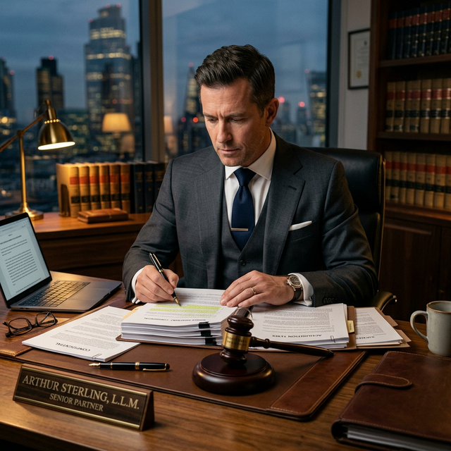 Lawyer reviewing documents